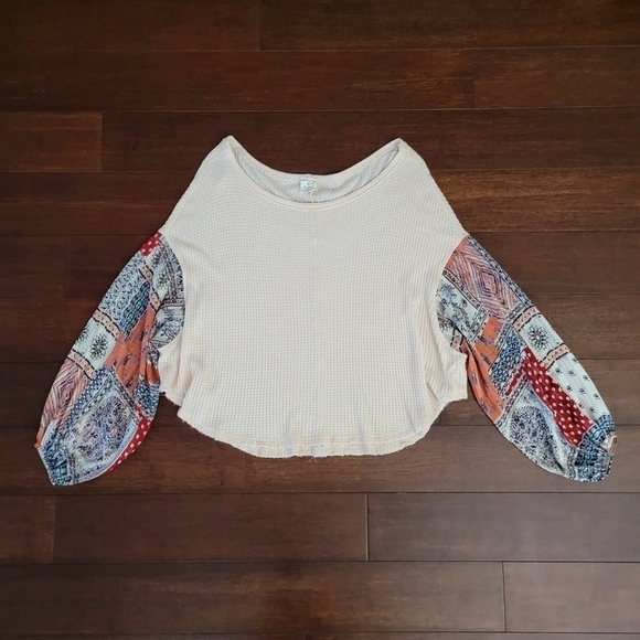 By Together Lost Gypsy Waffle Knit Thermal Boho Sleeve Top Blush Pink Size M - Picture 11 of 11